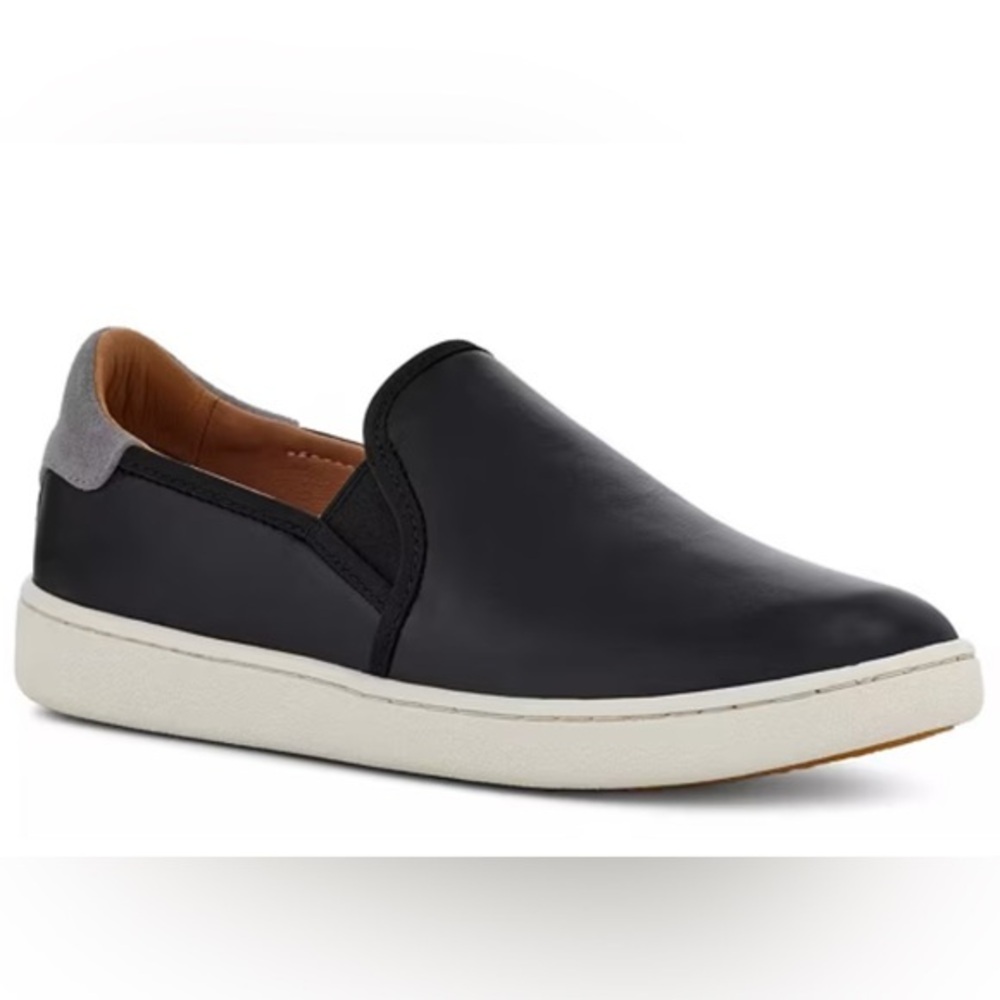 UGG Black Slip-On Leather Sneaker with Gray Heel Accent